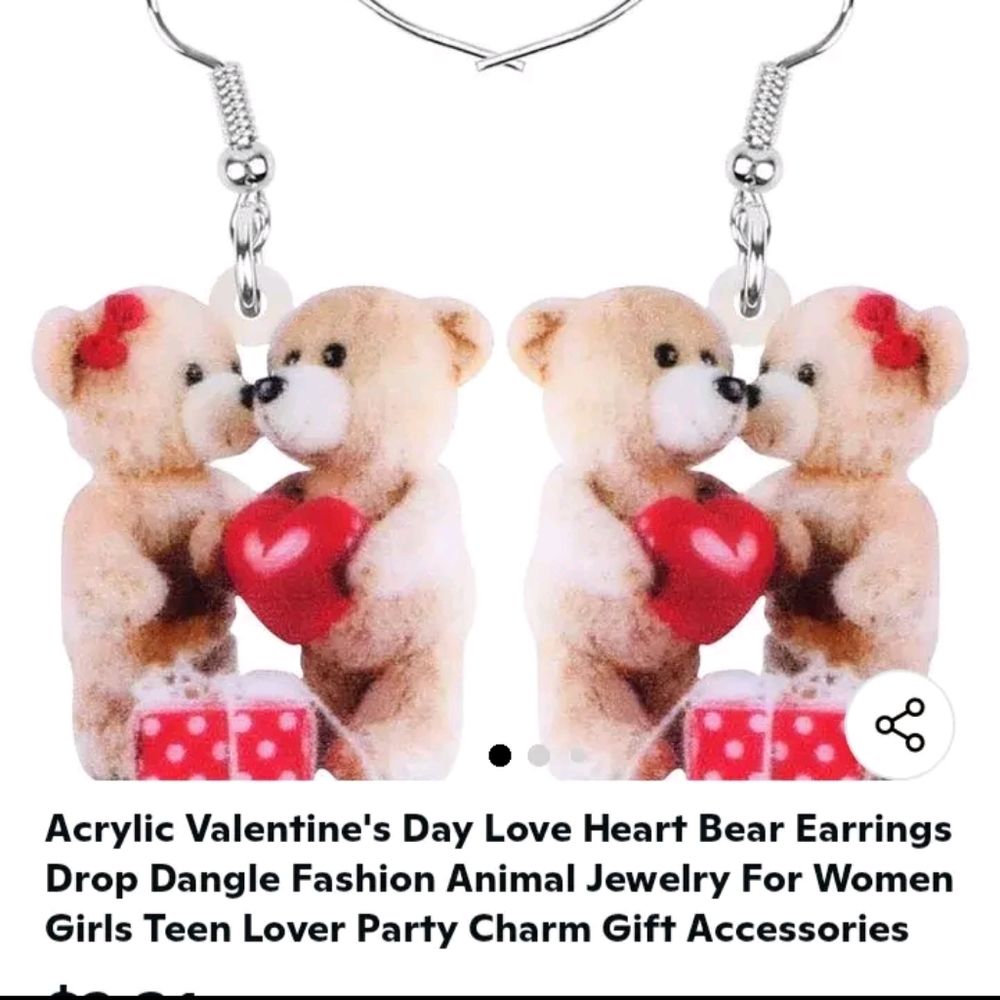 Acrylic Valentine's Day Love Heart Bear Earrings Drop Dangle Fashion Animal Jewe